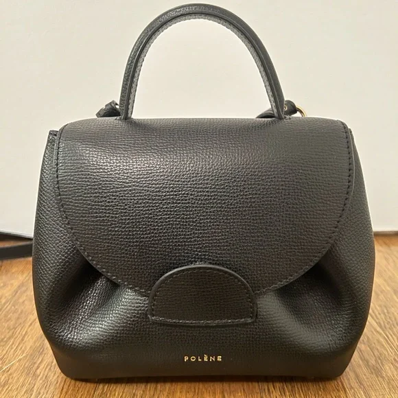 Polène Numero Un Nano Mini Leather Top-Handle Bag in Black - Picture 1 of 4